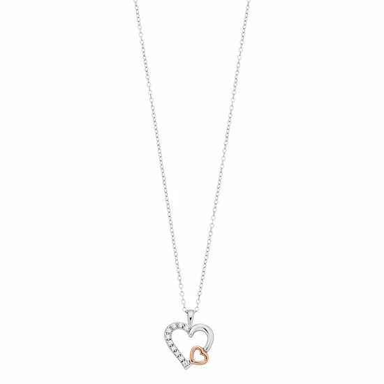 Promo ๐ Unbranded Two Tone 10k Rose Gold Over Silver White Topaz Dual Heart Pendant ๐