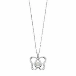Best Pirce 👏 Unbranded Sterling Silver Lab-Created Opal & White Sapphire Butterfly Pendant 👏
