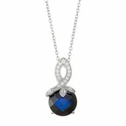 Promo 😀 Unbranded Sterling Silver Lab-Created Blue & White Sapphire Swirl Pendant Necklace 🛒