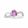 Best Pirce 👍 Unbranded Sterling Silver Lab Created Pink Sapphire & Diamond Accent Cushion Bypass Ring 🎁