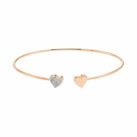 Best Pirce ✨ Unbranded Sterling Silver 1/10 Carat T.W. Diamond Heart Cuff Bracelet 14k Rose Gold Plate 🎉 - Image 2