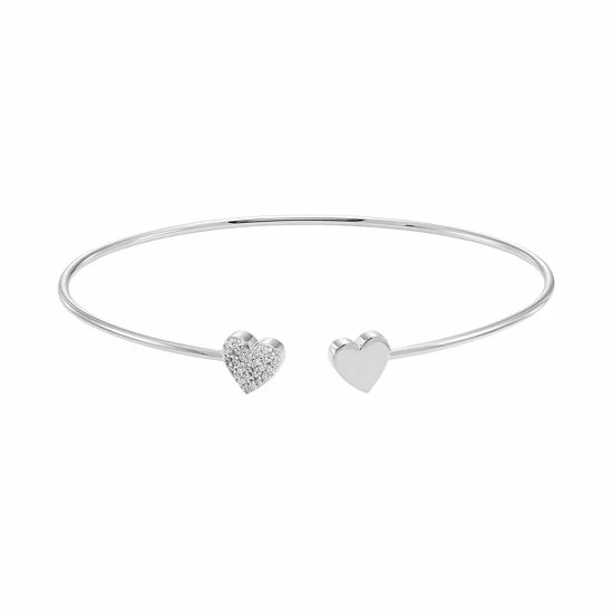 Best Pirce ✨ Unbranded Sterling Silver 1/10 Carat T.W. Diamond Heart Cuff Bracelet 14k Rose Gold Plate 🎉 - Image 3
