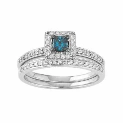 Best deal 🎁 Unbranded 10k White Gold 1/2 Carat T.W. Blue & White Diamond Engagement Ring Set 🎉