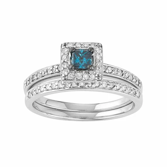 Best deal ๐ Unbranded 10k White Gold 1/2 Carat T.W. Blue & White Diamond Engagement Ring Set ๐