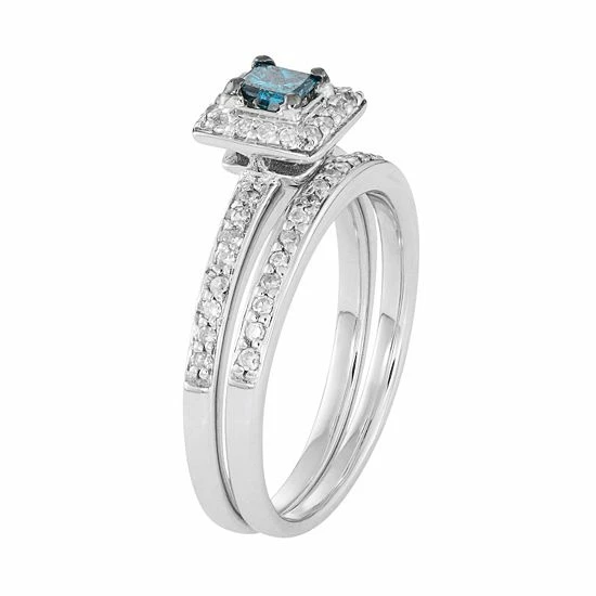 Best deal ๐ Unbranded 10k White Gold 1/2 Carat T.W. Blue & White Diamond Engagement Ring Set ๐ - Image 2