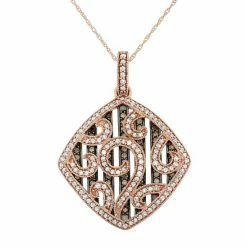 Budget 👏 Unbranded 1 1/5 Carat T.W. Brown And White Diamond 10k Rose Gold Scrollwork Pendant Necklace 🤩