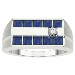 Best Pirce 🧨 Unbranded Men's Sterling Silver Lab Created Sapphire & Diamond Accent Ring 🌟