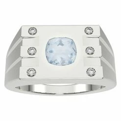 Wholesale 🤩 Unbranded Men's Sterling Silver Aquamarine & Diamond Accent Ring 👍