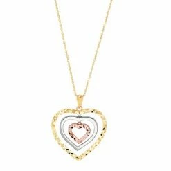 Coupon 🛒 Unbranded Tri-Tone 10k Gold Graduated Open Heart Pendant Necklace 🎁