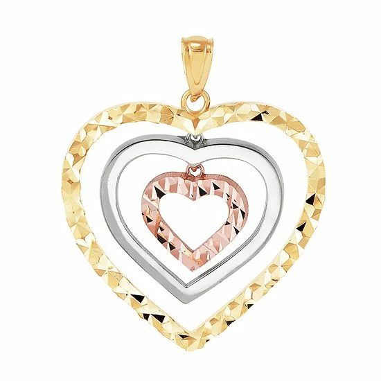 Coupon 🛒 Unbranded Tri-Tone 10k Gold Graduated Open Heart Pendant Necklace 🎁 - Image 2