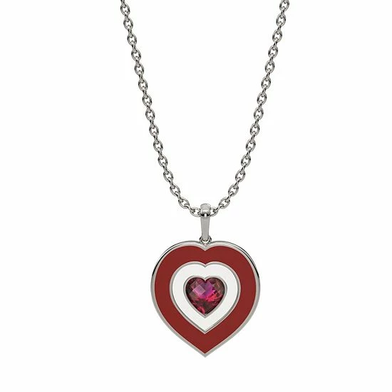 Best Pirce ✔️ Unbranded Sterling Silver Lab-Created Ruby & Enamel Heart Pendant Necklace 🔔