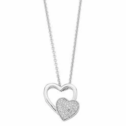 Top 10 🛒 Unbranded Sterling Silver 1/10 Carat T.W. Diamond Double Heart Pendant Necklace ⌛