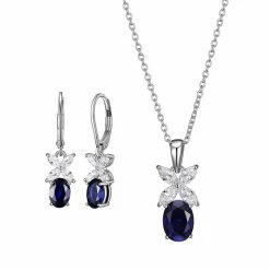 Deals 😍 Unbranded Sterling Silver Lab-Created Blue Sapphire & Cubic Zirconia Pendant & Earring Set ✔️