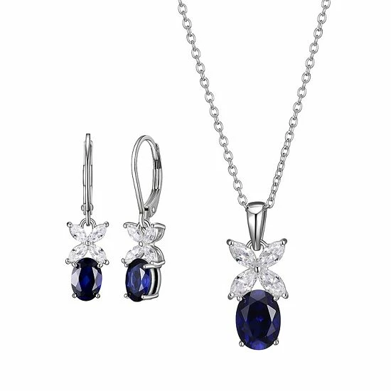 Deals 😍 Unbranded Sterling Silver Lab-Created Blue Sapphire & Cubic Zirconia Pendant & Earring Set ✔️