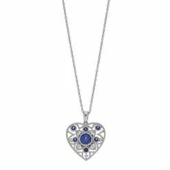 New 🔔 Unbranded Sterling Silver Lab-Created Ceylon Sapphire & Lab-Created White Sapphire Heart Pendant Necklace ❤️