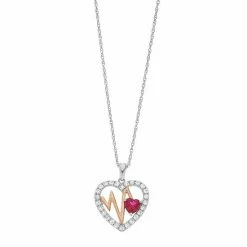 Budget 👏 Unbranded Two Tone Sterling Silver Lab-Created Ruby & Lab-Created Sapphire Heartbeat Heart Pendant ⌛