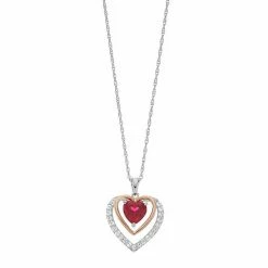 Outlet 🧨 Unbranded Two Tone Sterling Silver Lab-Created Ruby & Lab-Created Sapphire Heart Pendant Necklace 👍