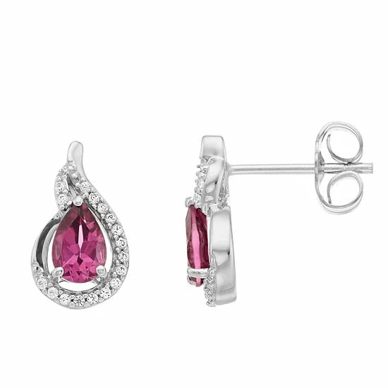 Best deal ✨ Unbranded Sterling Silver Rhodolite Garnet & Lab-Created White Sapphire Teardrop Stud Earrings 🧨
