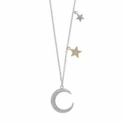 Budget 🔥 Unbranded Sterling Silver Two Tone 1/6 Carat T.W. Diamond Moon & Star Necklace 👍