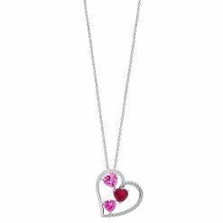 Best Pirce 👍 Unbranded Sterling Silver Lab-Created Ruby & Lab-Created Pink Sapphire Heart Pendant Necklace 😉
