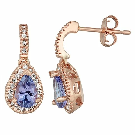 Best Sale ✨ Unbranded 14k Gold Tanzanite & 1/3 Carat T.W. IGL Certified Diamond Teardrop Earrings Rose 💯 - Image 2