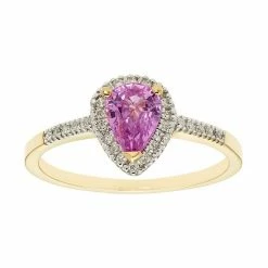 Promo 🛒 Unbranded The Regal Collection 14k Gold Pink Sapphire & 1/10 Carat T.W. IGL Certified Diamond Teardrop Ring Yellow ✨