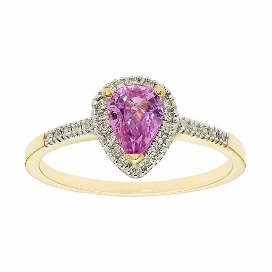 Promo 🛒 Unbranded The Regal Collection 14k Gold Pink Sapphire & 1/10 Carat T.W. IGL Certified Diamond Teardrop Ring Yellow ✨