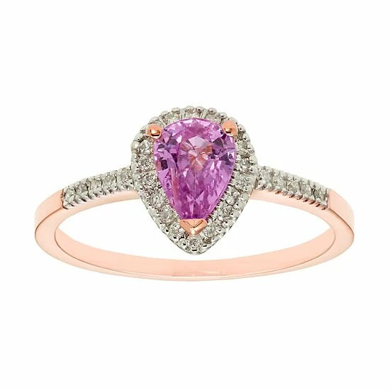 Promo 🛒 Unbranded The Regal Collection 14k Gold Pink Sapphire & 1/10 Carat T.W. IGL Certified Diamond Teardrop Ring Yellow ✨ - Image 3