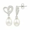 Promo 🎁 Unbranded Sterling Silver Freshwater Cultured Pearl And White Topaz Heart Drop Earrings ✨