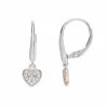 New 🛒 Unbranded Sterling Silver Two-Tone 1/10 Carat White Sapphire Heart Drop Earrings ✨