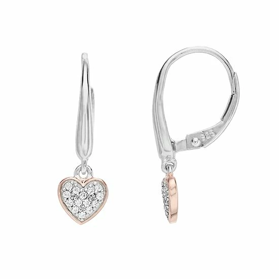 New ๐ Unbranded Sterling Silver Two-Tone 1/10 Carat White Sapphire Heart Drop Earrings โจ