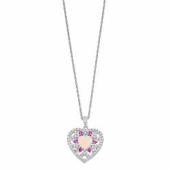 Outlet 🌟 Unbranded Sterling Silver Lab-Created Sapphire & Lab-Created Pink Opal Heart Pendant Necklace ❤️