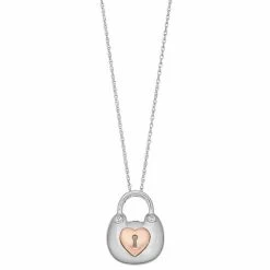 Promo 👏 Unbranded Two Tone Sterling Silver Lab-Created White Sapphire Lock Pendant ⭐
