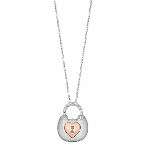 Promo ๐ Unbranded Two Tone Sterling Silver Lab-Created White Sapphire Lock Pendant โญ