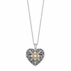 Best reviews of 👍 Unbranded Two Tone Sterling Silver Lab Created White Sapphire Filigree Heart Locket Necklace 🛒