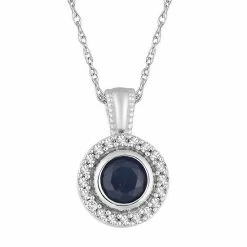 Budget 🥰 Unbranded 10k White Gold Sapphire & 1/10 Carat T.W. Diamond Halo Pendant Necklace 👍