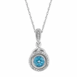 Best Pirce 🧨 Unbranded 10k White Gold Swiss Blue Topaz & 1/8 Carat T.W. Diamond Halo Pendant Necklace 😀