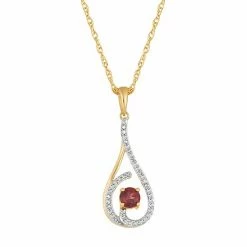 Buy 🤩 Unbranded 10k Gold Garnet & 1/8 Carat T.W. Diamond Drop Pendant Necklace ⭐
