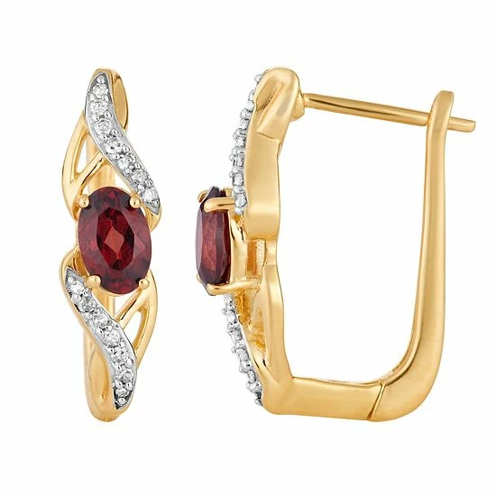 Best Pirce ๐ Unbranded 10k Gold Garnet & 1/10 Carat T.W. Diamond Latch Back Earrings ๐
