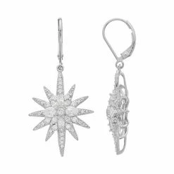 Wholesale 🔔 Unbranded Sterling Silver Cubic Zirconia Sunburst Drop Earrings Rhodium Over 💯