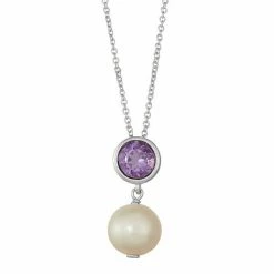 Best Sale 🧨 Unbranded Sterling Silver Amethyst & Freshwater Cultured Pearl Pendant ✔️