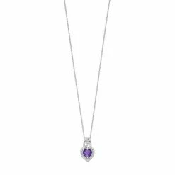Best deal ✨ Unbranded Sterling Silver Amethyst & Lab-Created White Sapphire Heart Halo Pendant 👍