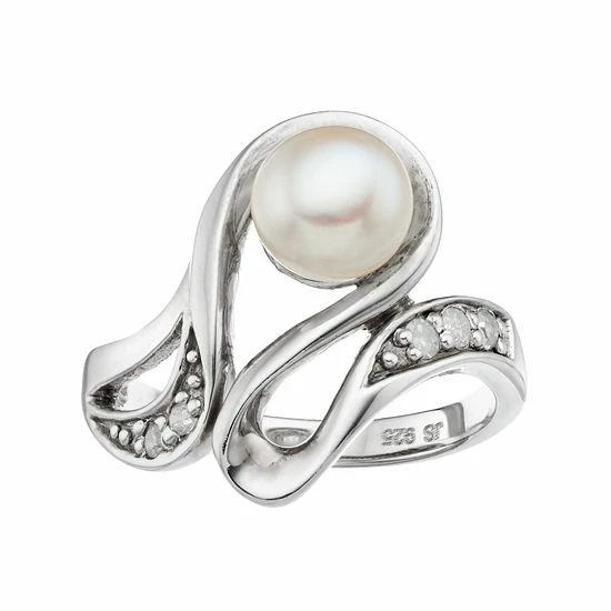 Discount โ Unbranded Sterling Silver Freshwater Cultured Pearl & Diamond Accent Swirl Ring ๐