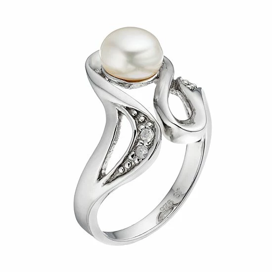 Discount โ Unbranded Sterling Silver Freshwater Cultured Pearl & Diamond Accent Swirl Ring ๐ - Image 2