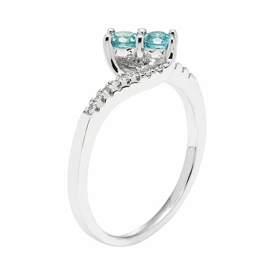 Hot Sale ๐ Unbranded Sterling Silver Blue Topaz Two Stone & Diamond Accent Bypass Ring ๐งจ - Image 2