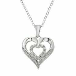 Cheap ✔️ Unbranded 1/10 Carat T.W. Diamond Sterling Silver Double Heart Pendant Necklace 👏