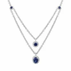 Best reviews of 👍 Unbranded Sterling Silver Lab-Created Blue & White Sapphire Double Layer Pendant Necklace 🎉