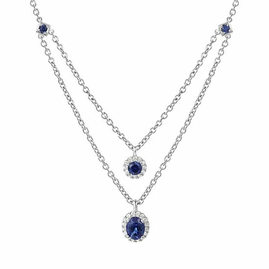 Best reviews of 👍 Unbranded Sterling Silver Lab-Created Blue & White Sapphire Double Layer Pendant Necklace 🎉