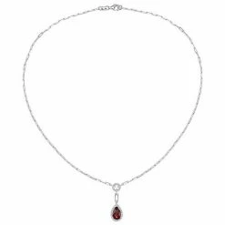 Outlet 🎁 Unbranded Sterling Silver Garnet & Lab-Created White Sapphire Pendant Necklace 👏