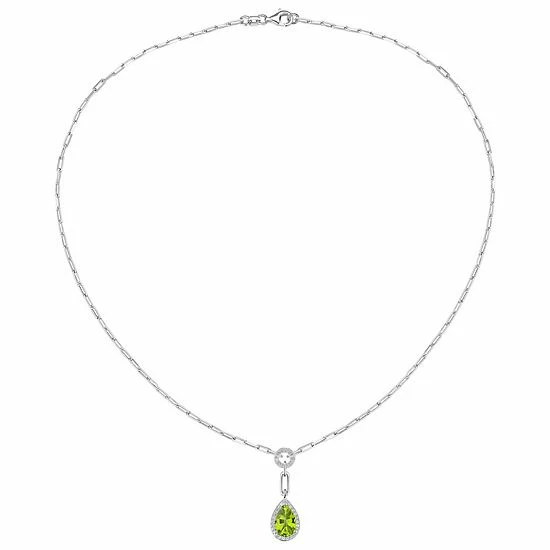 Hot Sale 👍 Unbranded Sterling Silver Peridot & Lab-Created White Sapphire Pendant Necklace 🎉